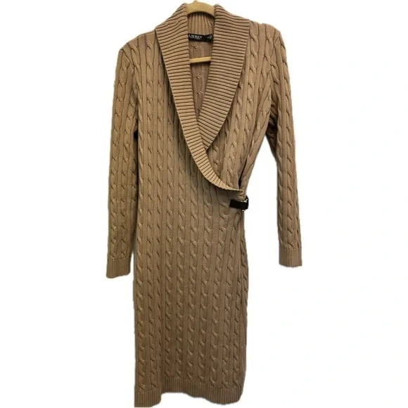 Lauren Ralph Lauren Womens Cable-Knit Buckle-Trim Sweater Dress Size M  Dresses